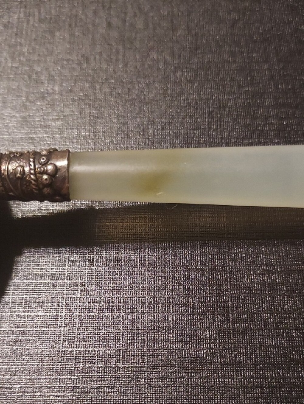 Vintage Chinoiserie Jade Handle Dragon Mirror Carnelian Silver Vanity Antique - Picture 8 of 12